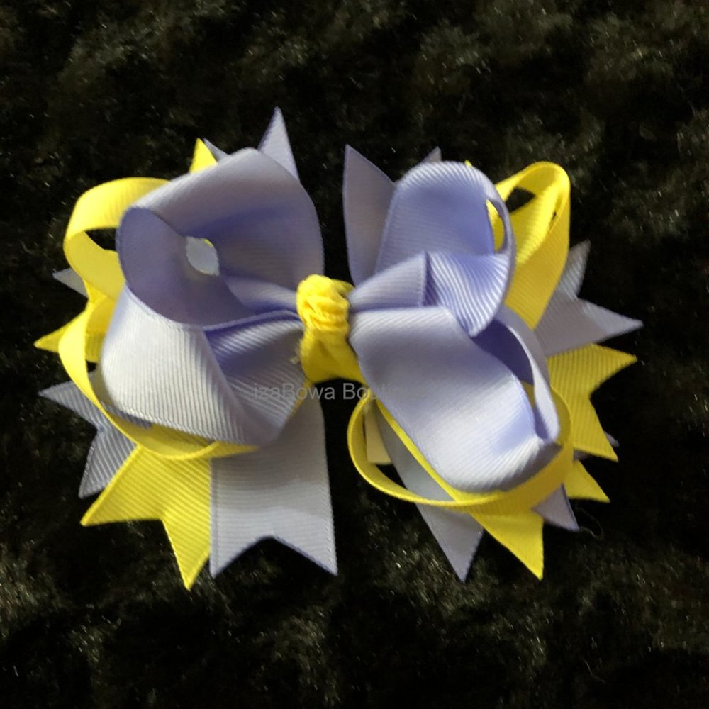 Purple & Yellow Boutique Deluxe Bow  -kids-  (2)  5B2234  Handmade NWT Boutique